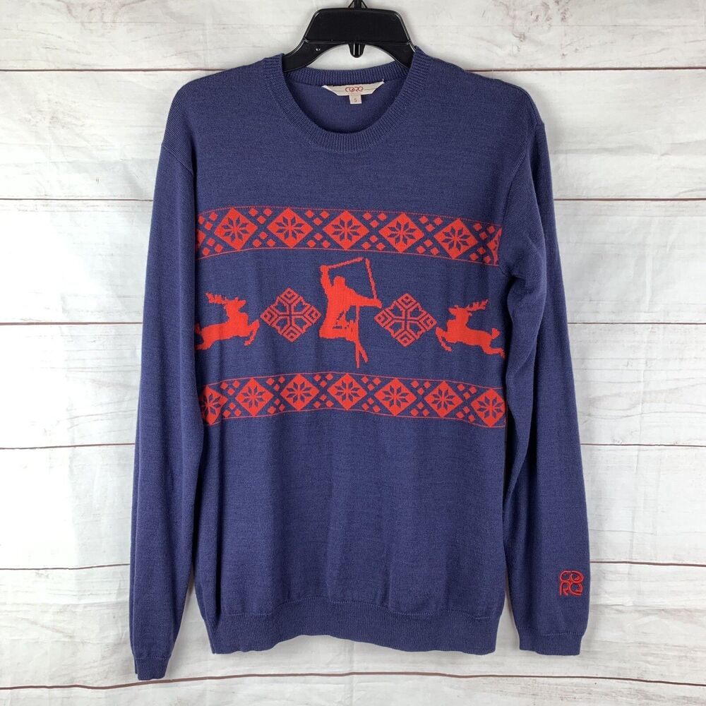 Core Concepts Merino Wool Sweater Pullover Olympic Graphic Ski Deer winter knit